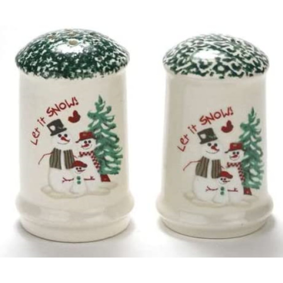 Atika Salt & Pepper Shakers Let It Snow Christmas Holiday China Snowman Cardinal - Picture 6 of 7